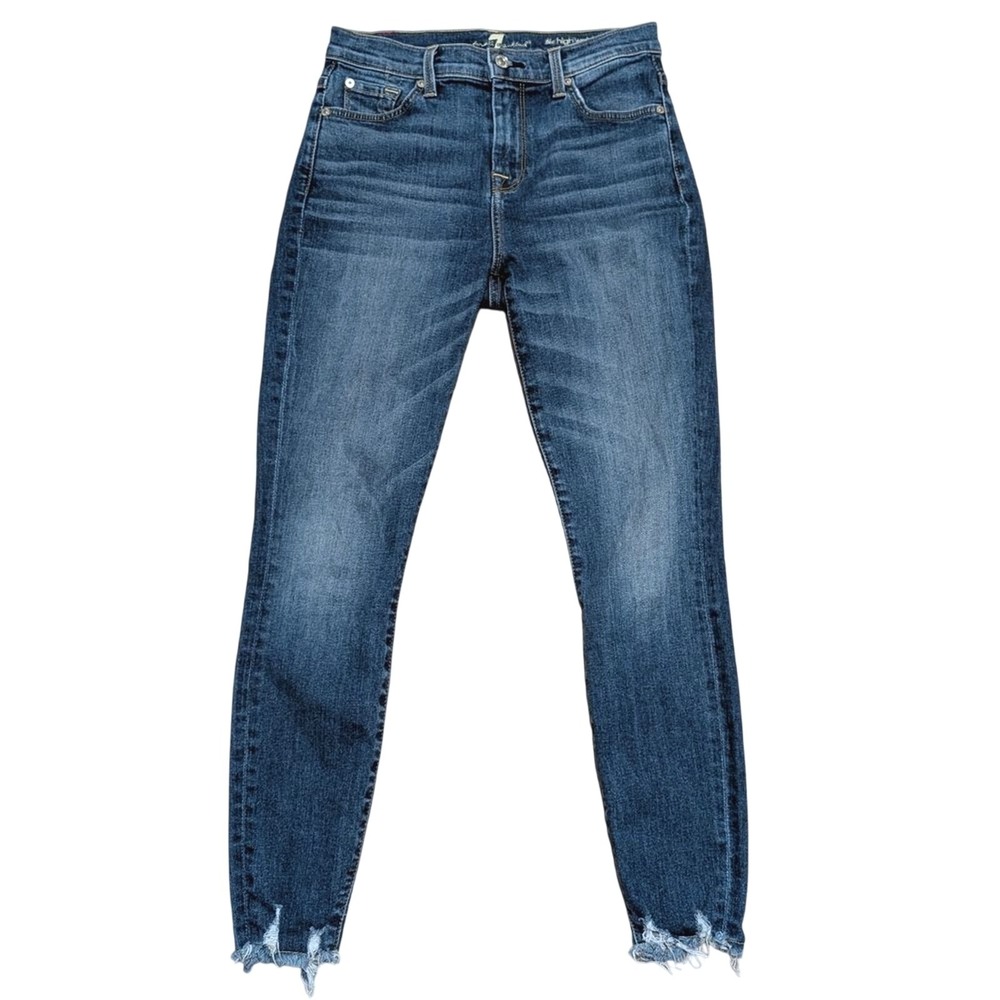 7 For All Mankind Jeans Women's 26 High Waist Ankle Skinny Denim Stretch Raw Hem